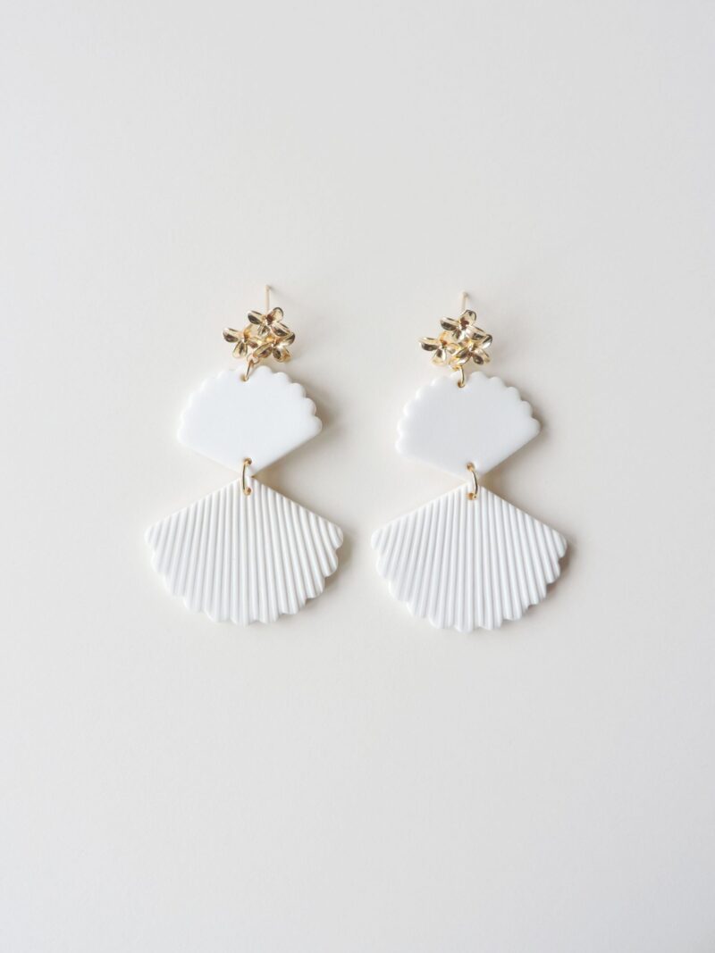 Boucles d'oreilles MYCONOS . Blanc pur . plaqué or – Image 2