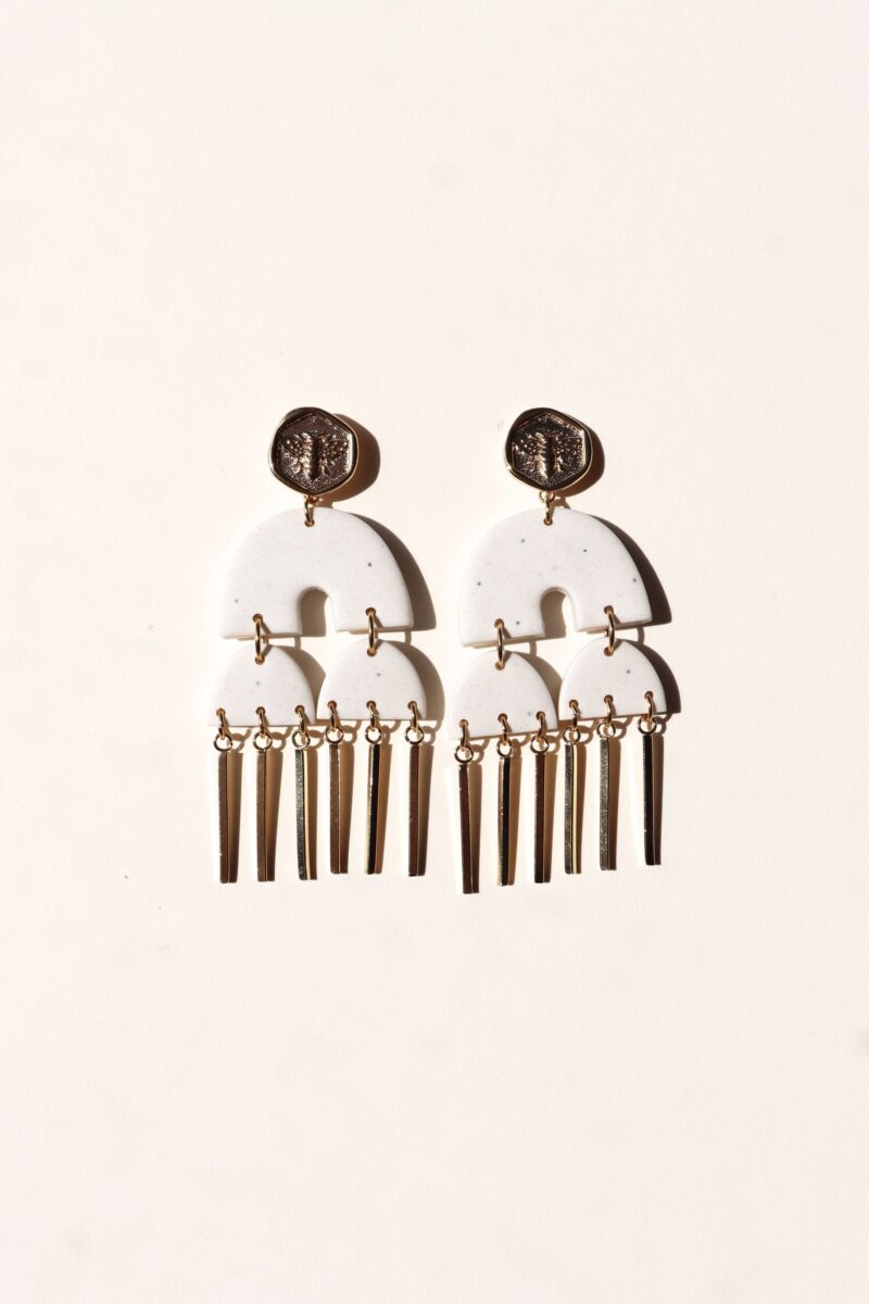 Boucles d'oreilles MELI RHODES . Blanc granité nacré
