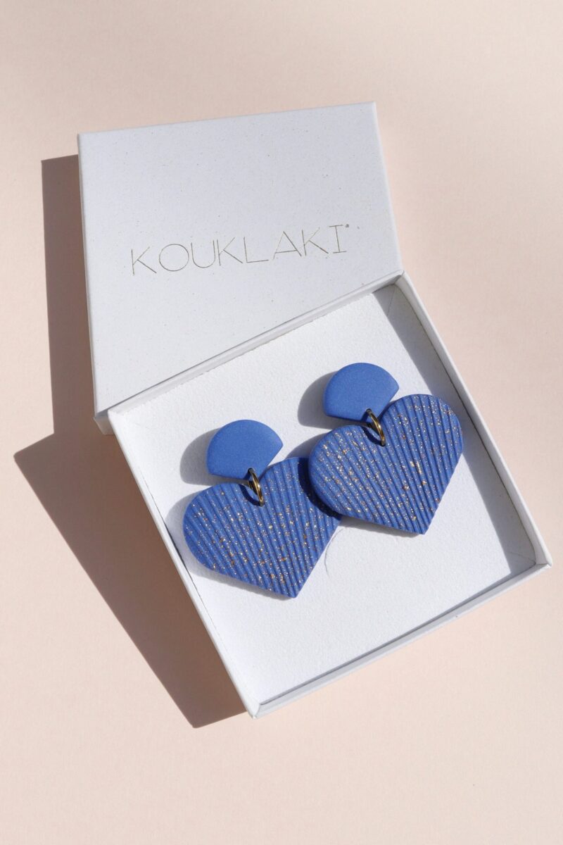Boucles d'oreilles AGAPI . Bleu Cyclades & moucheté doré – Image 2