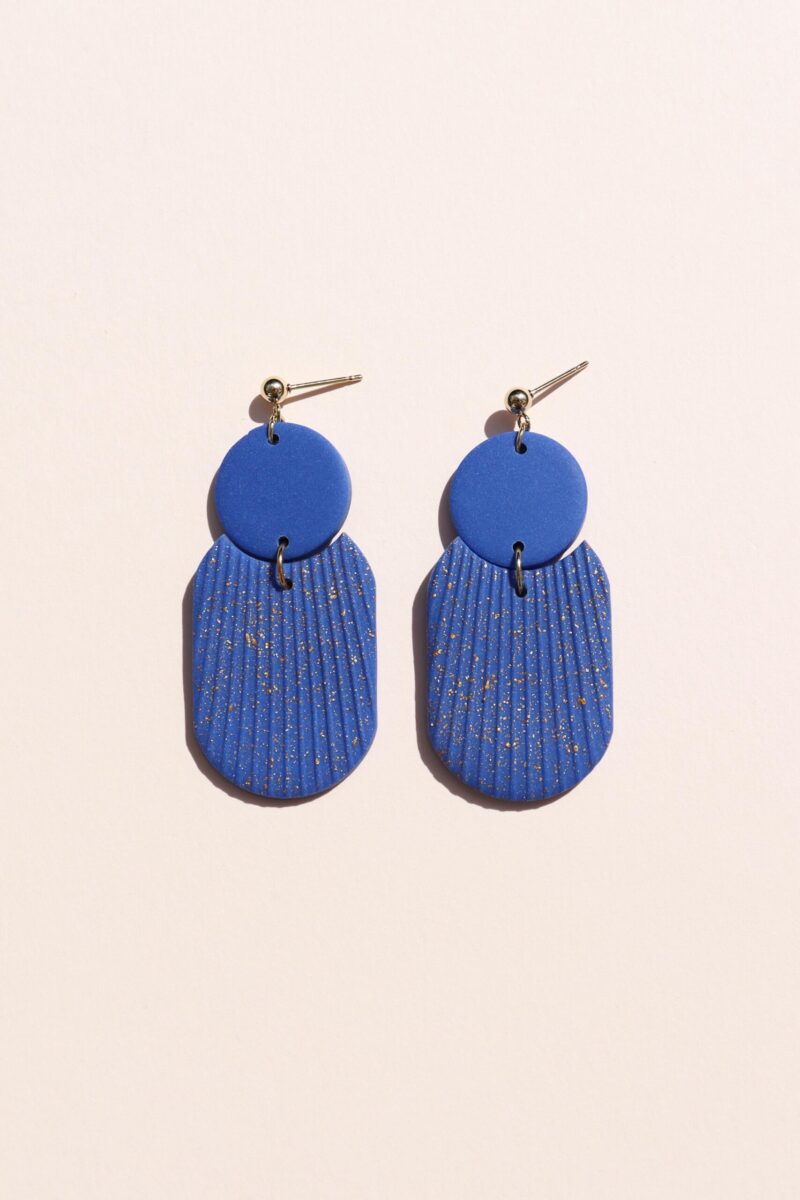 Boucles d'oreilles DELOS . Bleu Cyclades & moucheté doré