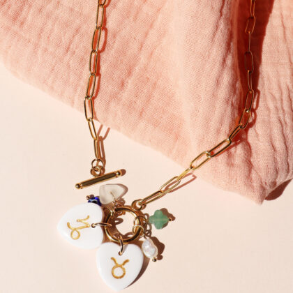 Collier ASTERIA double coeur . Amulette porte-bonheur . personnalisable
