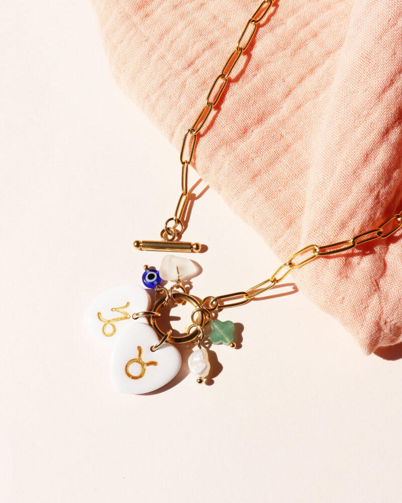 Collier ASTERIA double coeur . Amulette porte-bonheur . personnalisable – Image 5