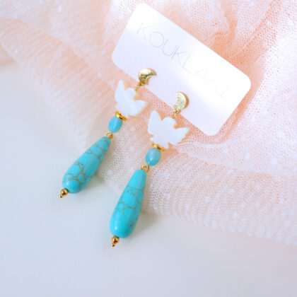 Boucles d'oreilles BIRDY . turquoise . pièce unique